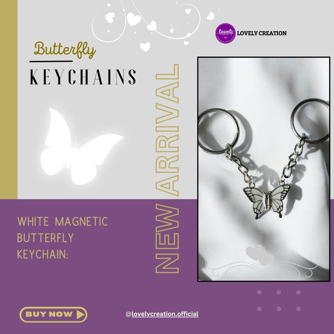 White Butterfly Magnetic Keychain ( Pair )